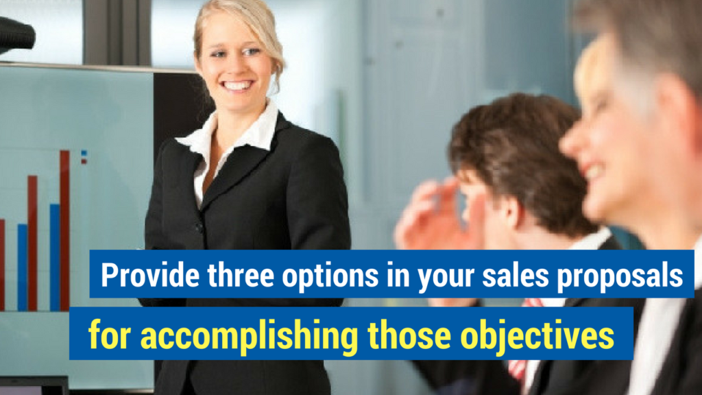 Sales Proposals-Provide three options in your sales proposals for accomplishing those objectives