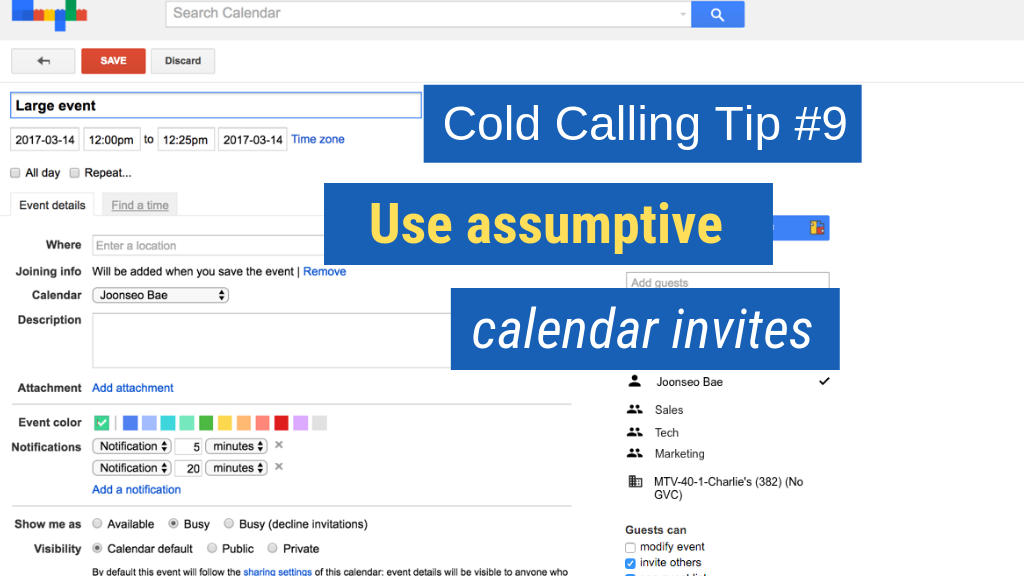 Cold Calling Tip #9: Use assumptive calendar invites.